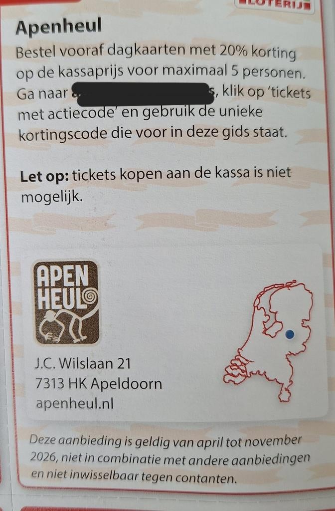 Apenheul Apeldoorn online kaarten 20% korting, Tickets en Kaartjes, Drie personen of meer, Kortingskaart