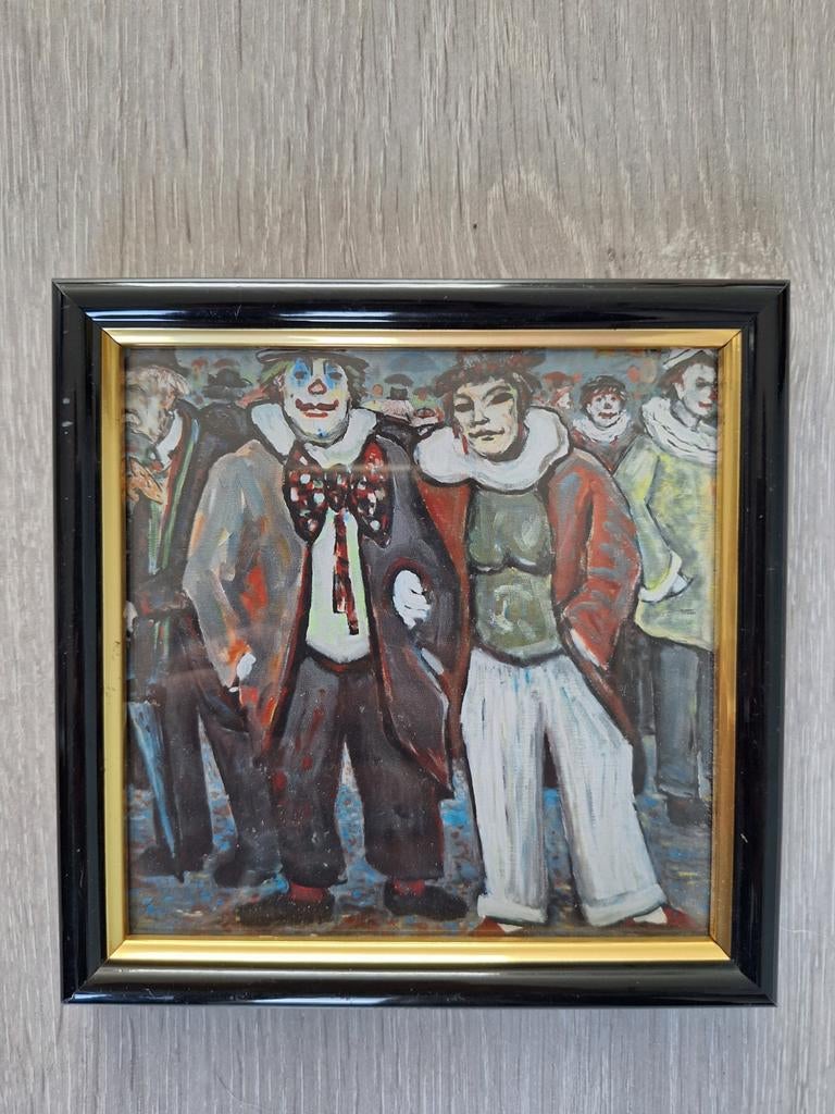 Ingelijst prentje van clowns van kunstenaar Evert Slegers., Ophalen of Verzenden