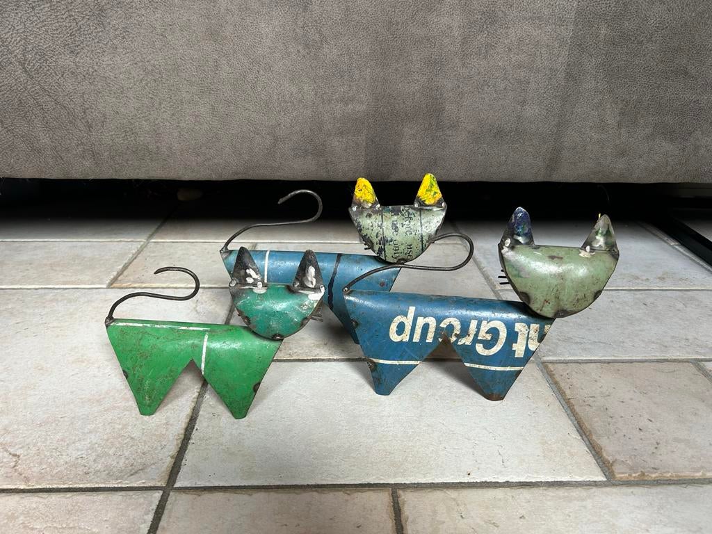 Metalen Katten Beelden - Set van 3, Antiek en Kunst, Kunst | Beelden en Houtsnijwerken, Ophalen of Verzenden