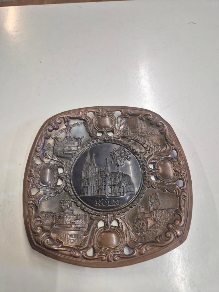 Antiek Duits Wandbord Keulen & Rijn - Koper/Brons, Ophalen of Verzenden