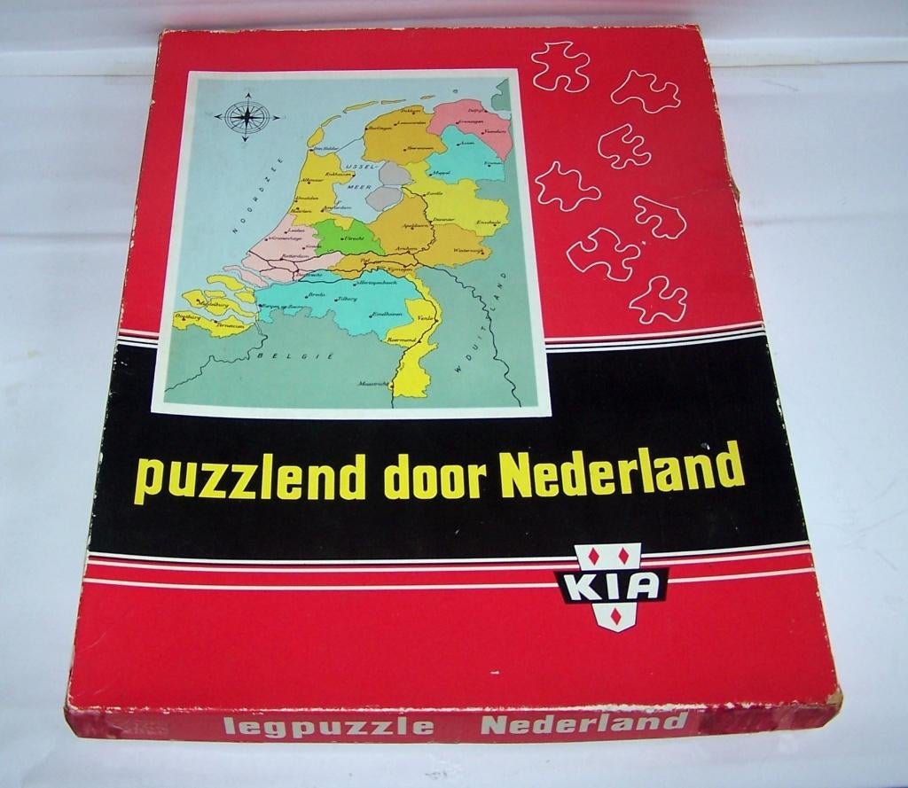 Prachtige vintage grote houten KIA Puzzle Nederland. 30x41cm, Ophalen of Verzenden