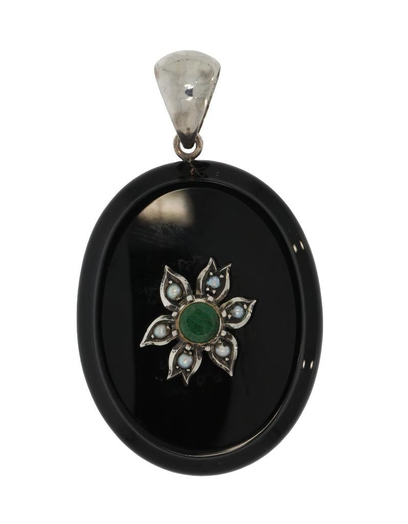 Smaragd onyx grote 14k gouden hanger bloem parels antiek, Sieraden, Tassen en Uiterlijk, Antieke sieraden, Ophalen of Verzenden