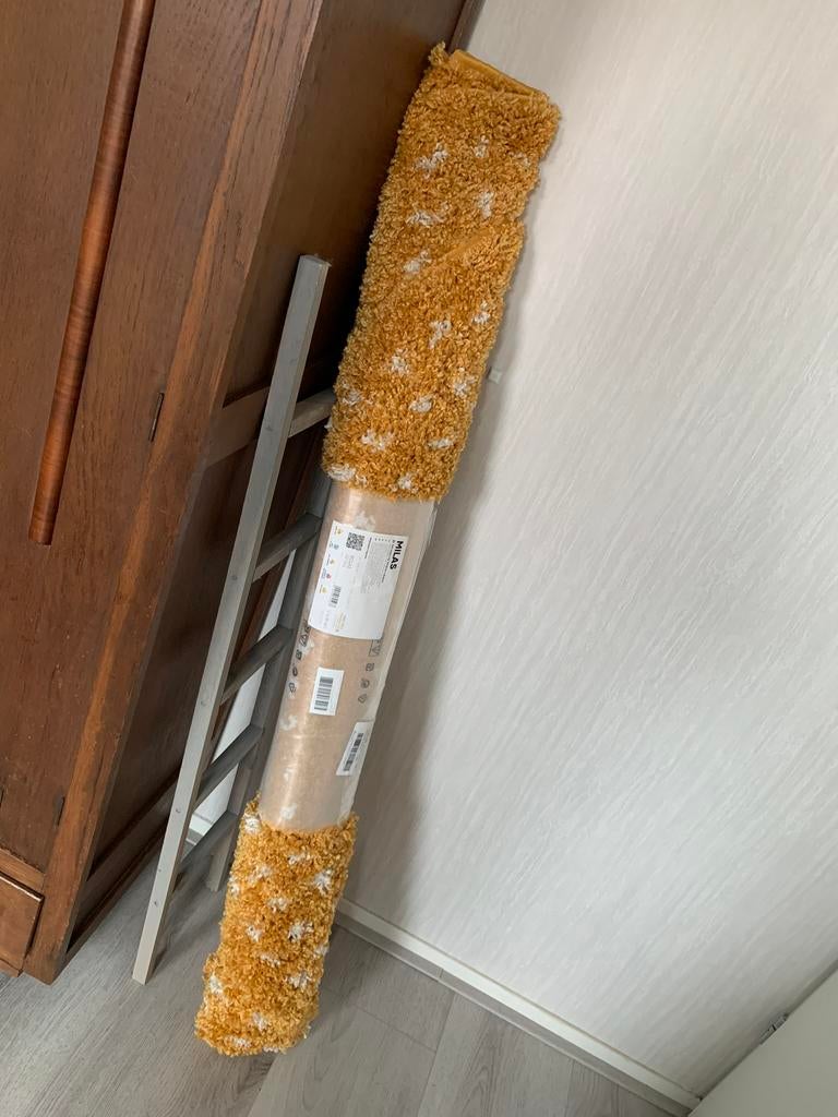 Nieuw rond vloerkleed geel met witte stippen Milas Karwei, Ophalen, 150 tot 200 cm, 200 cm of meer, Zo goed als nieuw