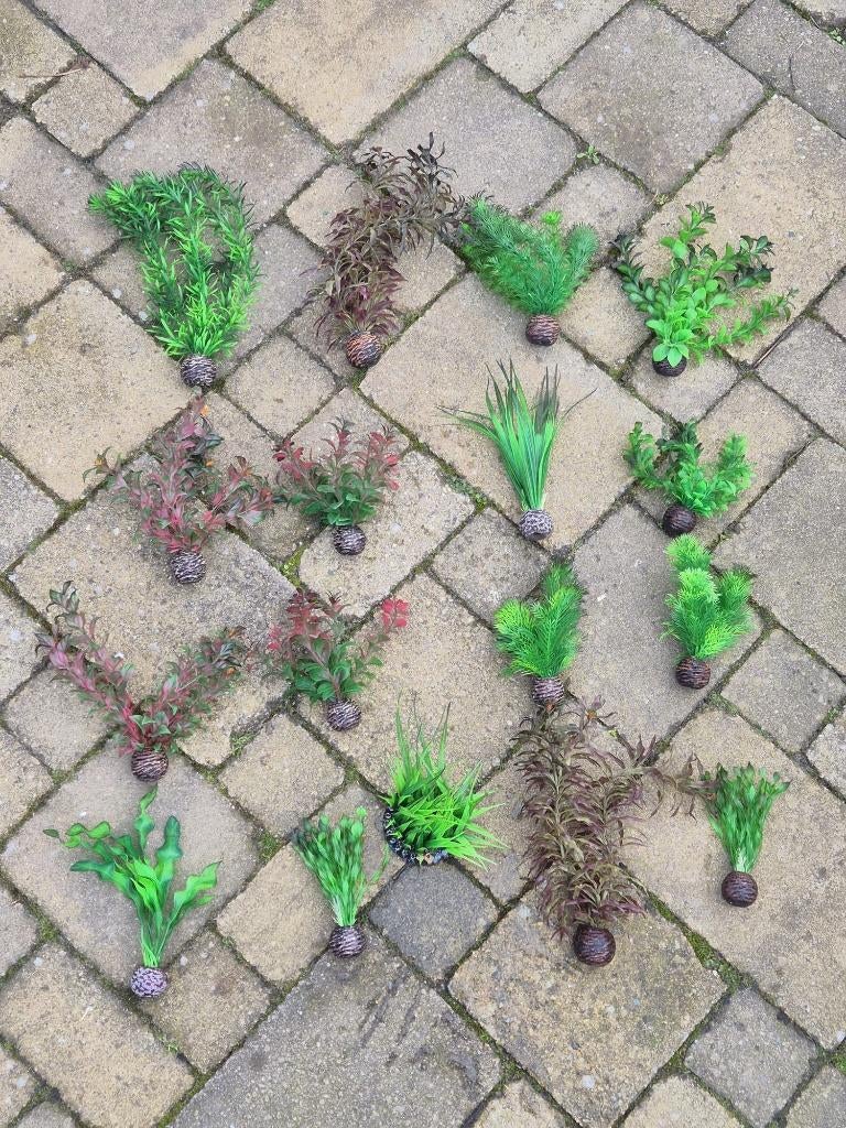 Superfish plastic aquariumplanten decoratie set van 17 stuks, Ophalen of Verzenden, Gebruikt, Plant(en), Steen of Hout