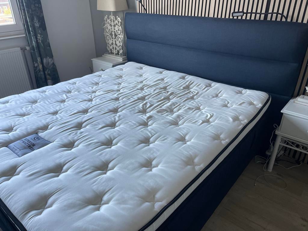 Serta boxspring, Ophalen, Blauw, Tweepersoons, 180 cm