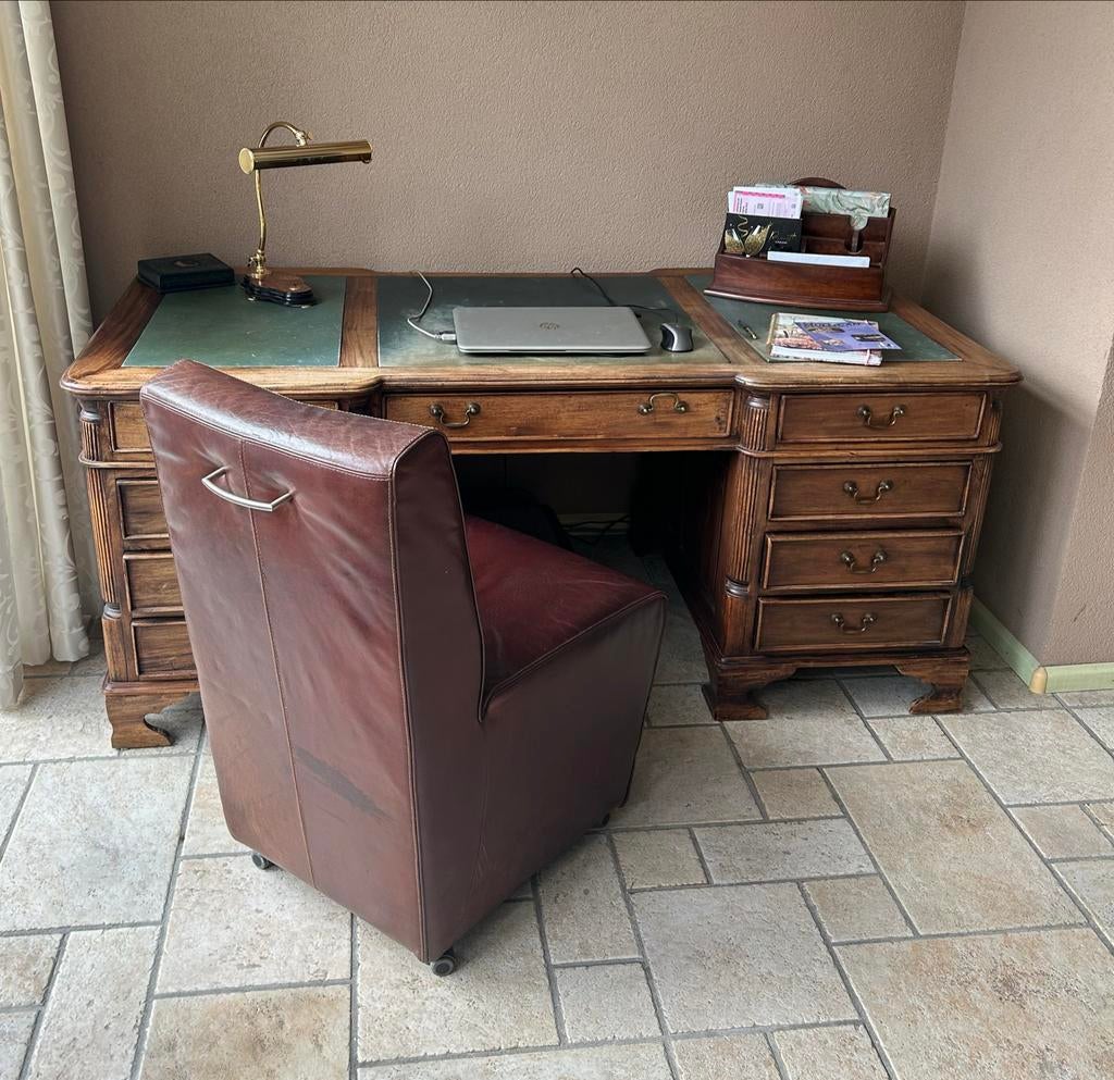 Bruine lederen bureaustoel, Ophalen, Gebruikt, Bruin, Bureaustoel