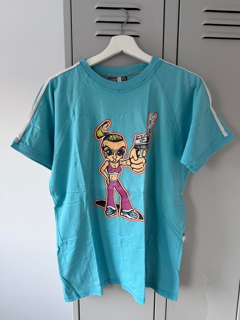 Dj Ruffneck hardcore gabber shirt, Kleding | Dames, Blauw, Maat 42/44 (L), Ophalen of Verzenden, Korte mouw