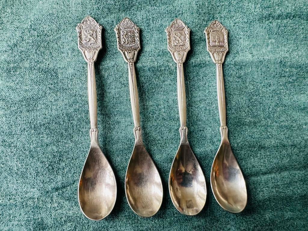 Vier verzilverde theelepeltjes provincies, Ophalen of Verzenden