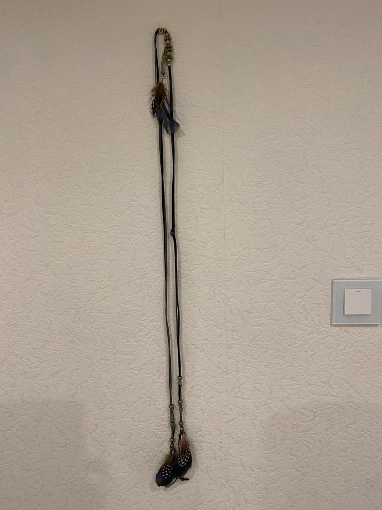 Lange leren ketting met veren - Halsketting of heupketting, Ophalen of Verzenden, Zo goed als nieuw