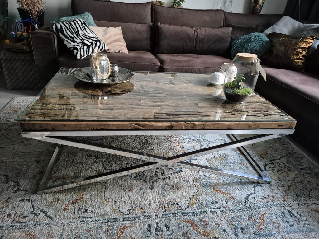 Salontafel Drijfhout & Aluminium - 80x130cm, Huis en Inrichting, Tafels | Salontafels, Gebruikt, Minder dan 50 cm, 50 tot 100 cm