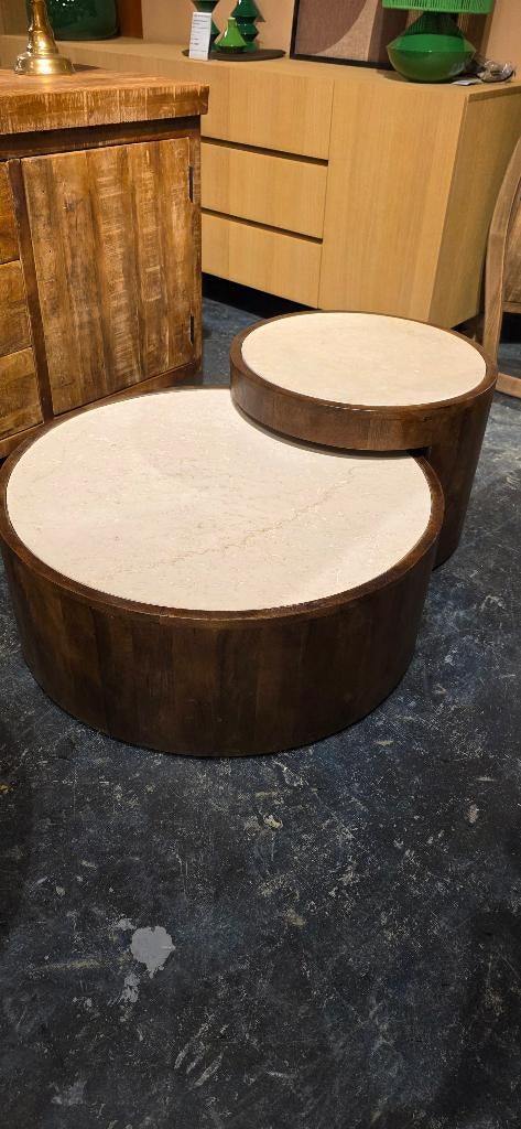 Salontafel Rond mangobruin & Marmer Showmodel prijspakker!, Huis en Inrichting, Tafels | Salontafels, Zo goed als nieuw, Minder dan 50 cm