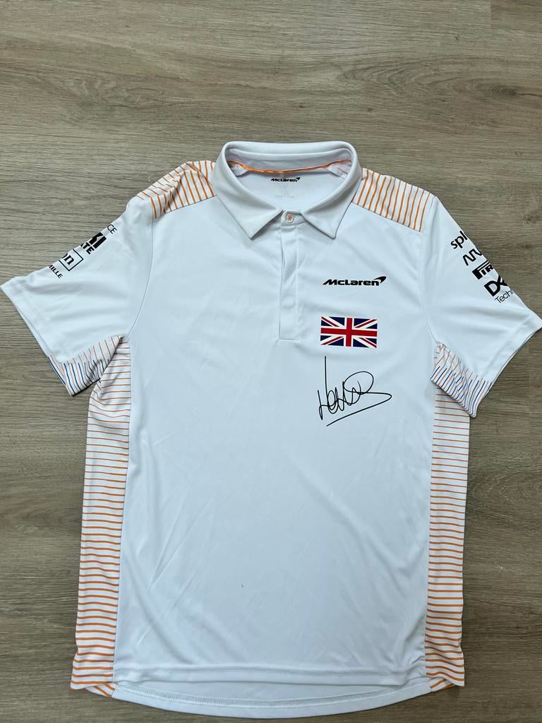 McLaren shirt met handtekening Lando Norris - Maat S/M, Verzamelen, Automerken, Motoren en Formule 1, Zo goed als nieuw, Formule 1
