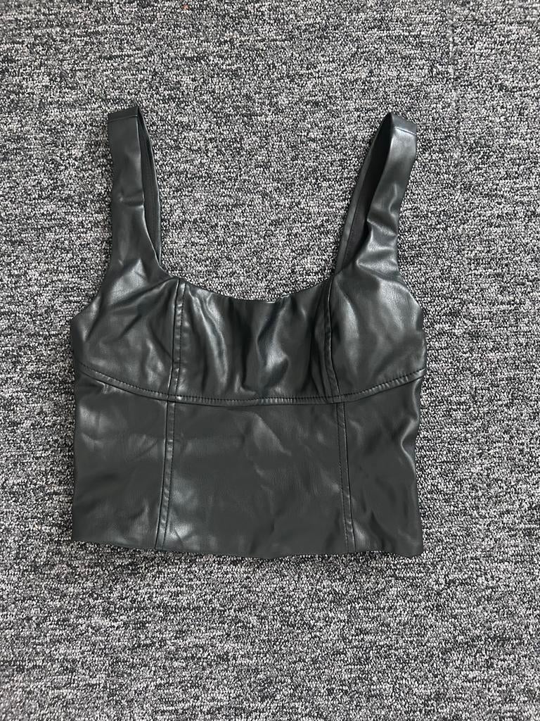 Bershka bustier top van imitatieleer, Zwart, Ophalen of Verzenden, Zo goed als nieuw, Maat 36 (S)