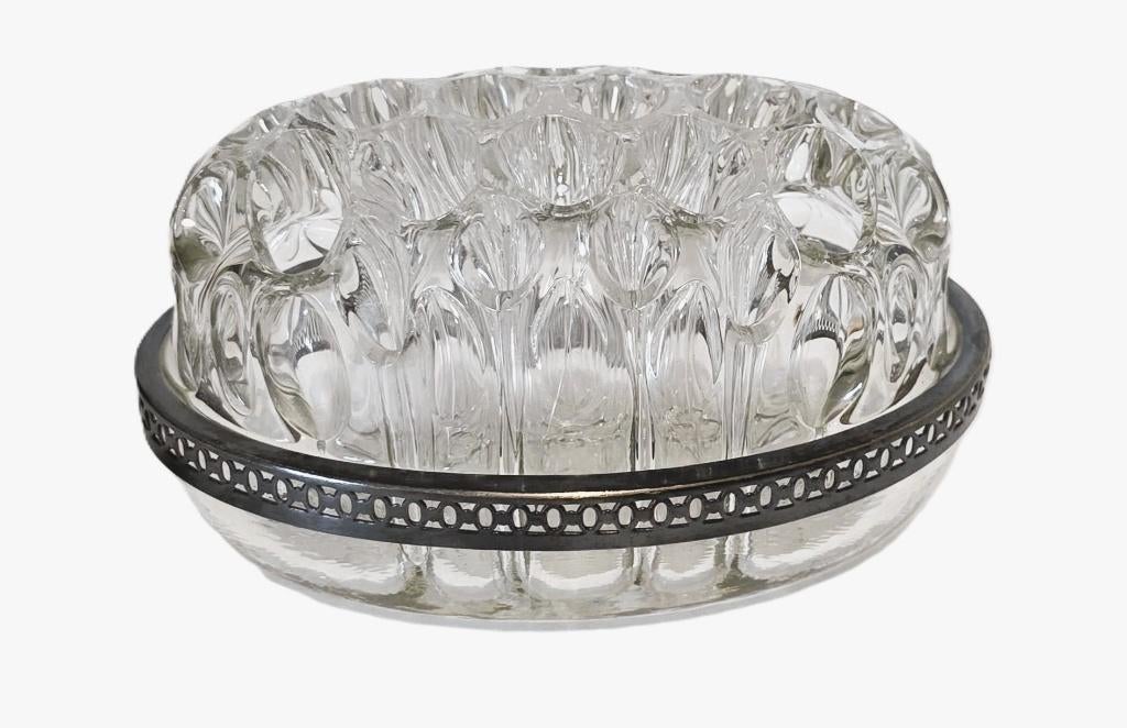 Antiek glazen piqué fleur, ovaal., Ophalen of Verzenden