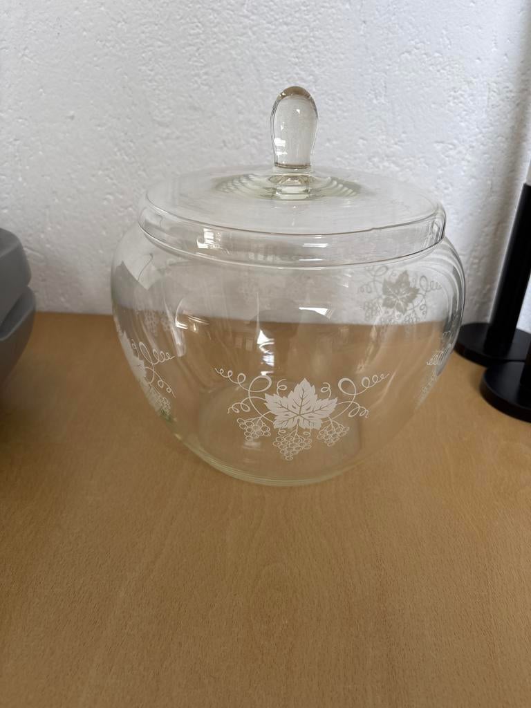 Glazen bowl schaal met deksel druivenmotief, Ophalen