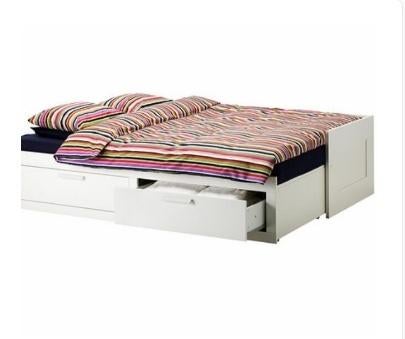 Logeerbed met uitschuif functie Ikea type Brimnes, 85 tot 100 cm, Gebruikt, 180 cm of meer, Ophalen