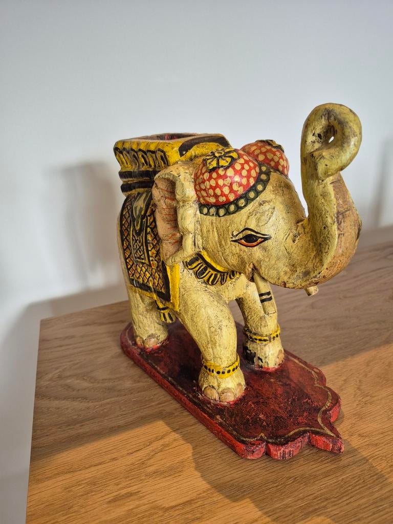 Decoratieve Olifant - Handgeschilderd Hout, Ophalen of Verzenden, Gebruikt, Dier