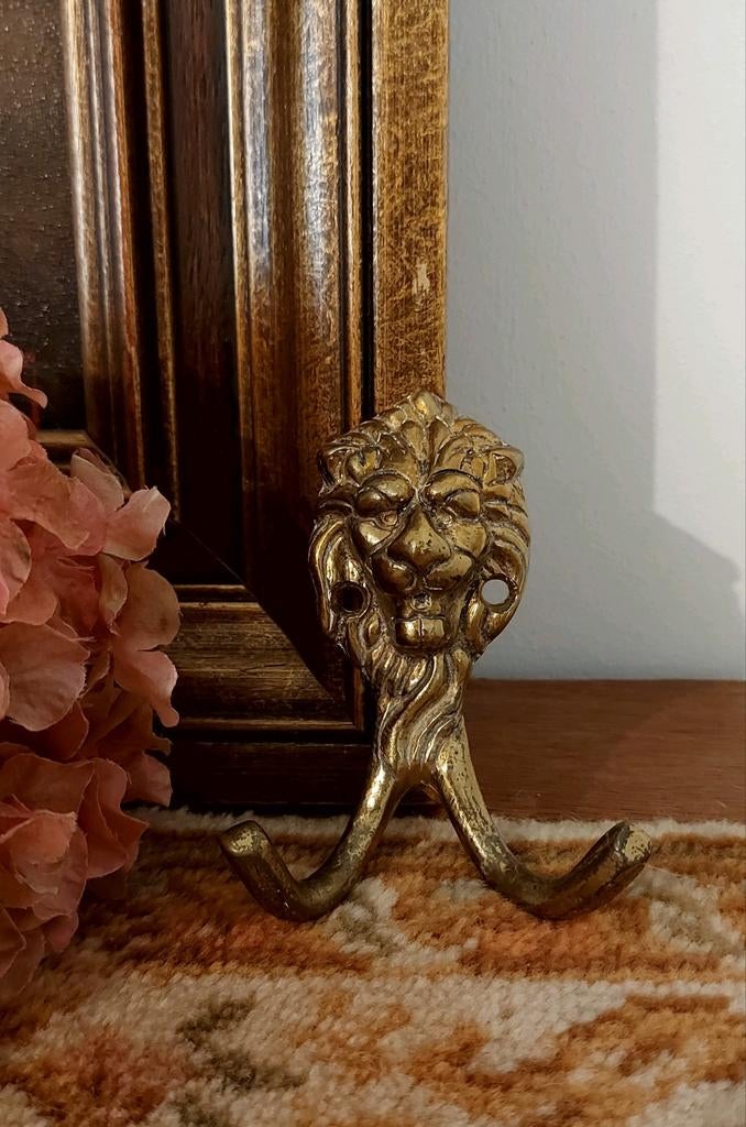 Prachtige! oude koperen kapstok haak met leeuwenkop, Ophalen of Verzenden, Koper of Brons