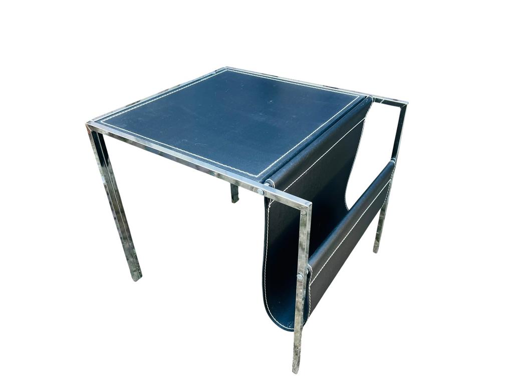 Vintage retro bijzettafeltje met lectuurbak zwart en chroom, Ophalen of Verzenden, Zo goed als nieuw