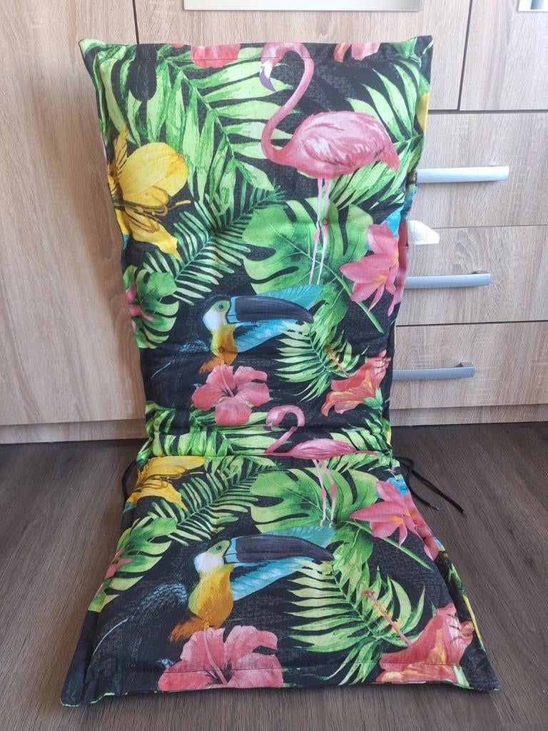 Tuinstoelkussen (flamingo, toekan en palmbladeren print), Tuin en Terras, Ophalen of Verzenden