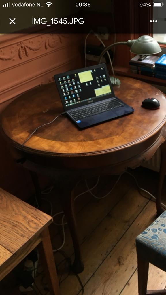 Antieke tafel met ingelegd rozenhout., Ophalen, Zie foto, Gebruikt, 100 tot 150 cm