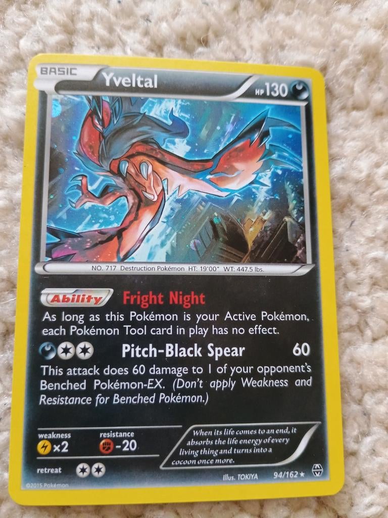 Yveltal holo rare 94/162 pokemon kaart, Ophalen of Verzenden, Zo goed als nieuw, Losse kaart, Foil
