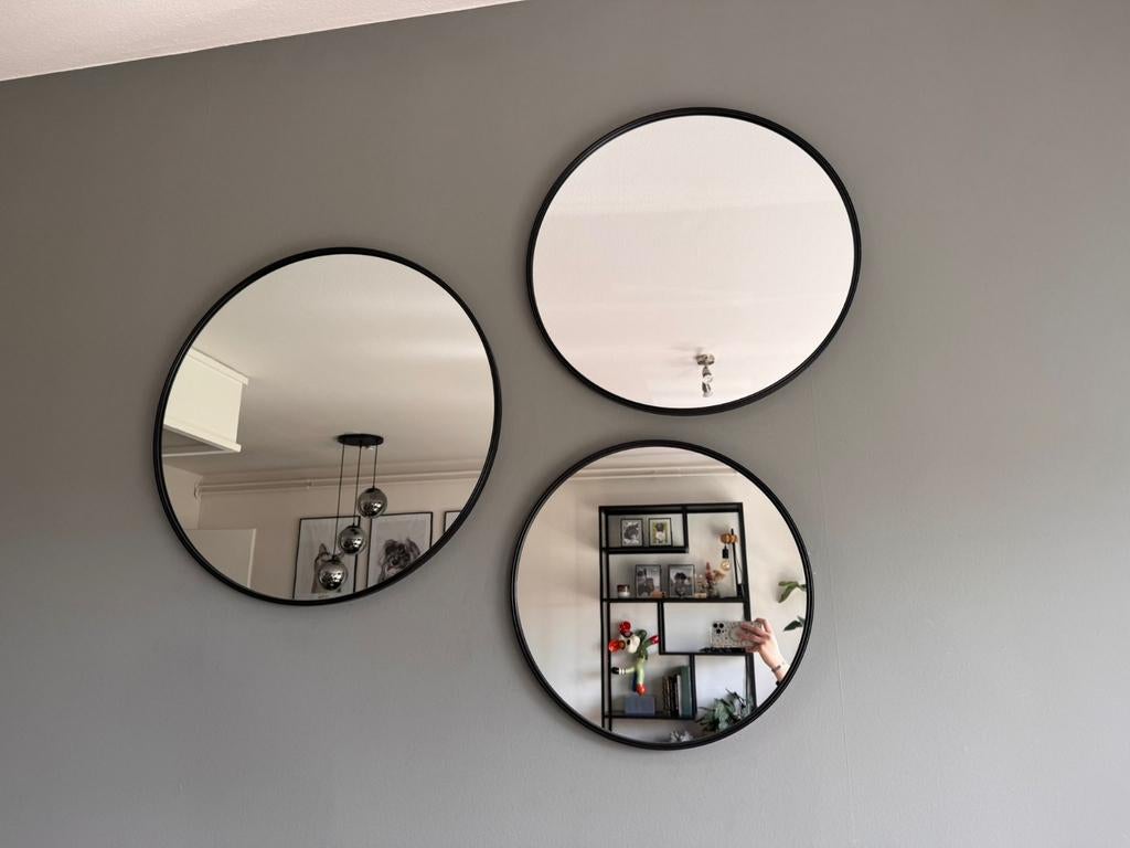 Set van 3 ronde spiegels met zwarte rand, Ophalen of Verzenden