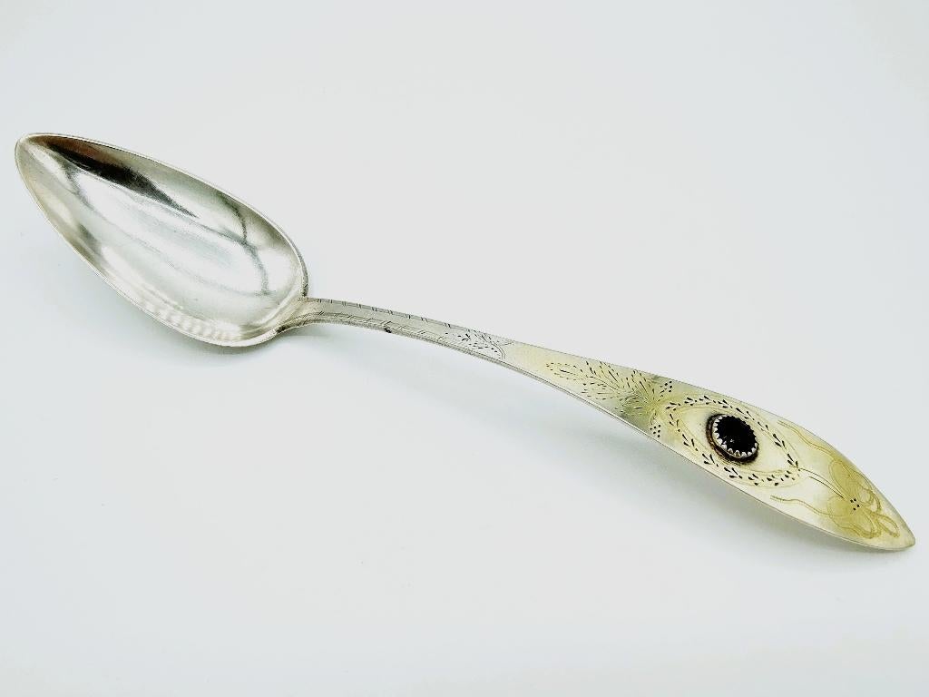 Zilveren lepel met granaat, Suhr, Wilster, 1830, Antiek en Kunst, Verzenden