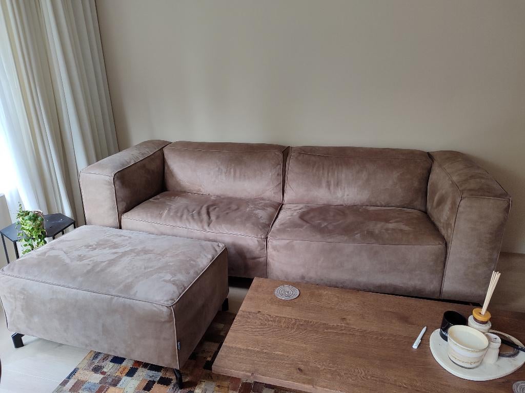 Bank 3.5 zits Calvin + hocker, Ophalen, Gebruikt, Driepersoons, Rechte bank