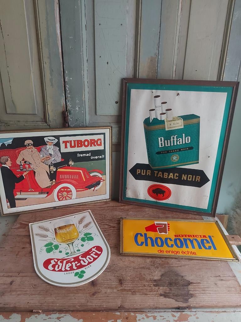 4 x oud reclamebord, Ophalen of Verzenden, Gebruikt, Reclamebord