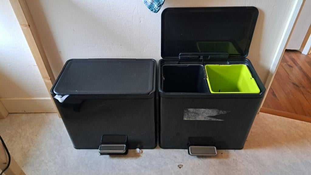 2x EKO Duo Prullenbakken 40L – RVS –, Ophalen, Kunststof, Gebruikt, Met pedaal