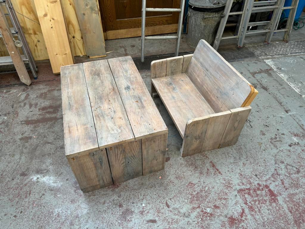 Leuk houten bankje + tafeltje, Ophalen, Gebruikt, Overige typen