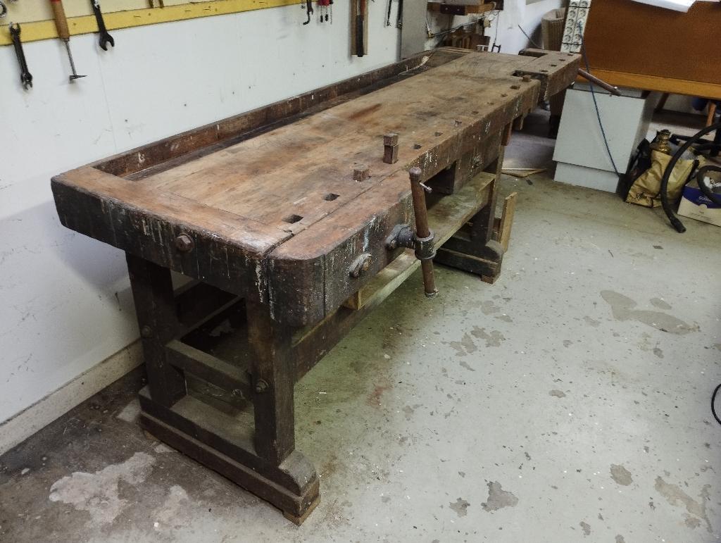 Oude houten werkbank., Ophalen, Gebruikt, 200 cm of meer, 50 tot 100 cm
