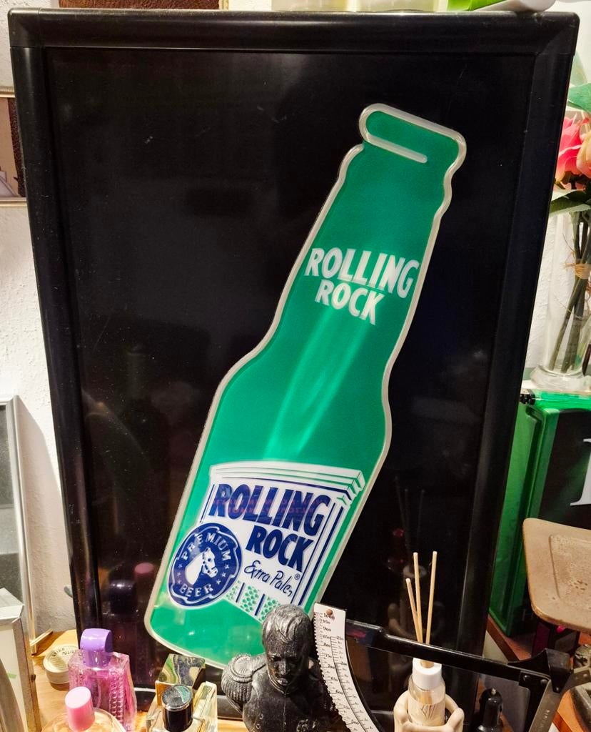 Exclusieve lichtbak, lichtreclame Rolling Rock Premium beer, Ophalen, Zo goed als nieuw, Lichtbak of (neon) lamp