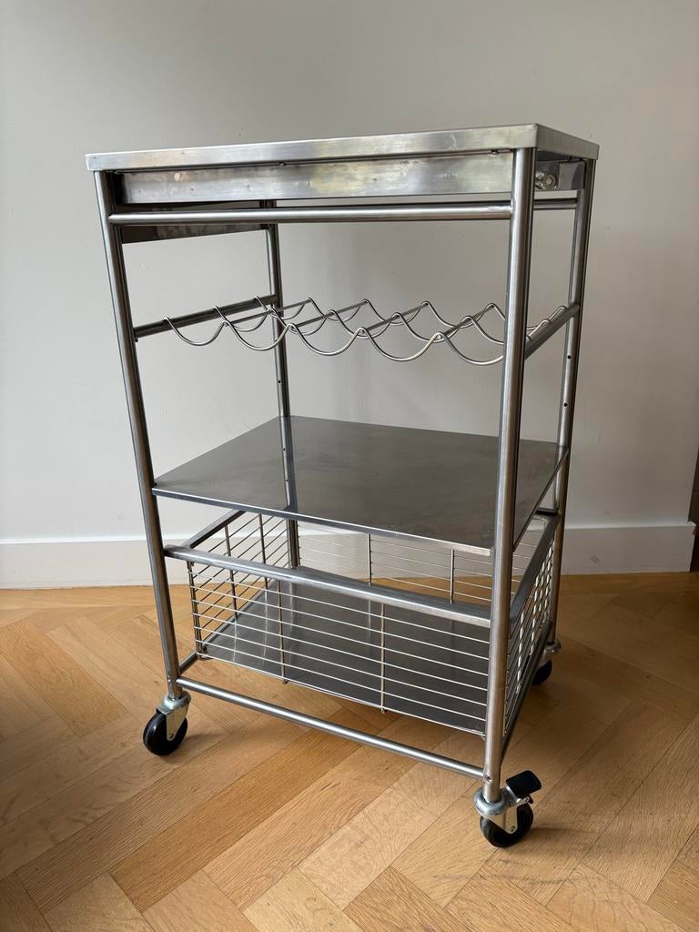 IKEA GRUNDTAL Roltafel - RVS Keukentrolley met Wijnrek, Ophalen, Gebruikt
