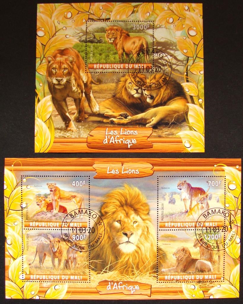 - 765 - 2 Blokken met Afrikaanse Leeuwen., Verzenden, Gestempeld, Dier of Natuur