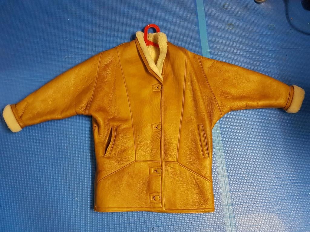 Lederen jas met echte schapenvacht, Ophalen of Verzenden, Zo goed als nieuw, Bruin