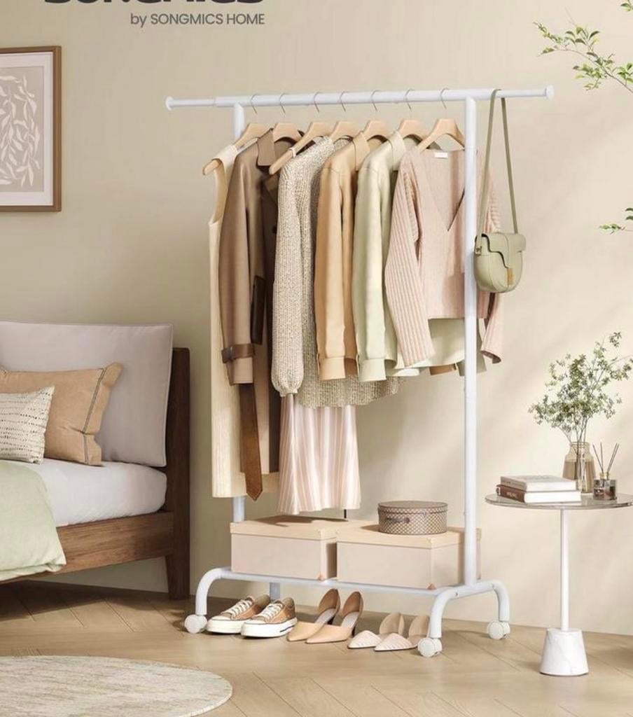 Verrijdbaar Kledingrek met Wielen - Wit NIEUW, Ophalen, Met wielen, Nieuw