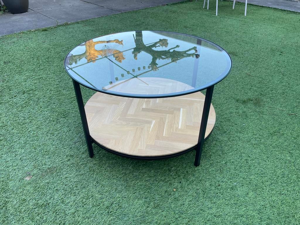 IKEA VITTSJÖ salontafel met visgraat blad, Huis en Inrichting, Tafels | Salontafels, Ophalen, Gebruikt, Rond, 50 tot 100 cm