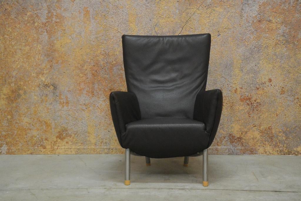 ZGANieuw donkerbruine leren Label Foxx design fauteuil, Label Foxx, 75 tot 100 cm, Ophalen of Verzenden, Zo goed als nieuw