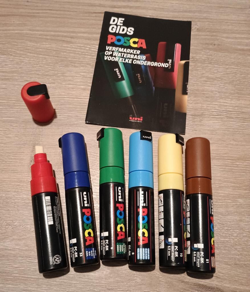 set van 6 nieuwe uni posca pc-8k acrylverfstift marker 8mm, Hobby en Vrije tijd, Tekenen, Ophalen of Verzenden, Nieuw, Potlood of Stift