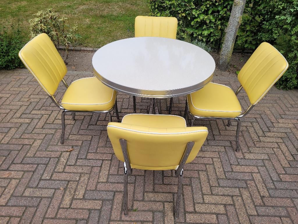 Amerikaanse diner tafel + 4 stoelen sixties fifties Bel Air, Ophalen, Zo goed als nieuw, Amerikaanse fifties sixties retro, Vier