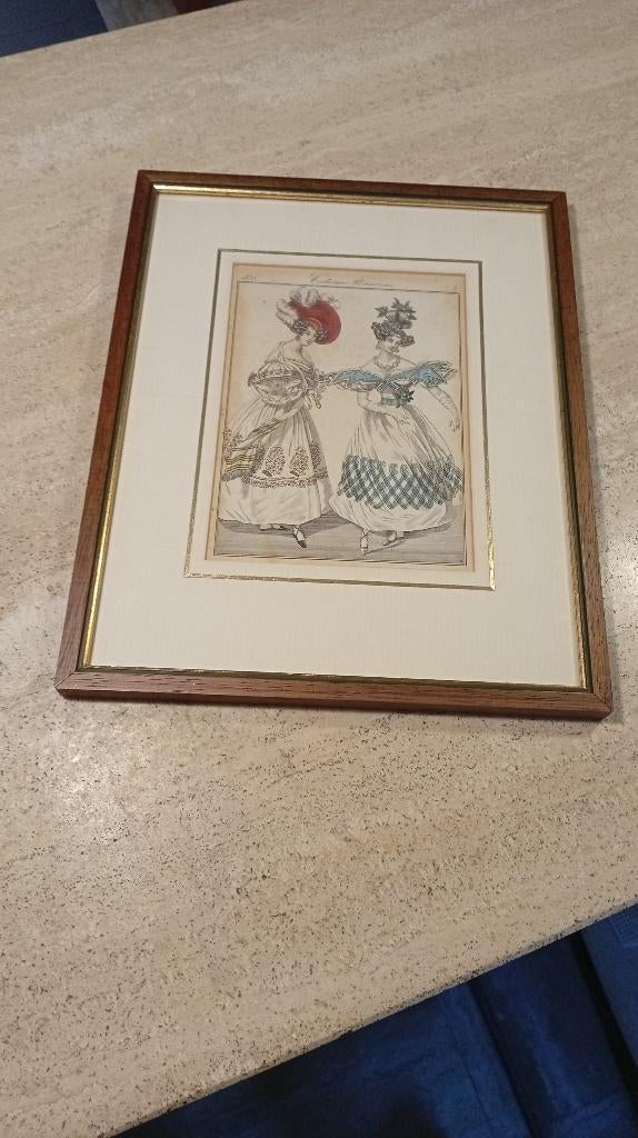 2 mode prenten costumes parisiens, Ophalen, Gebruikt, Voor 1940, Prent