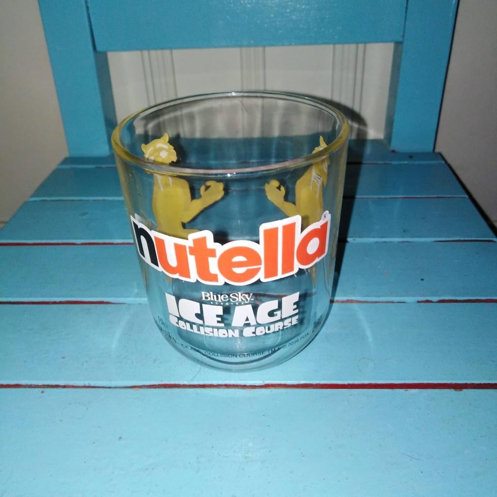 Nutella en Penotti glazen 11 stuks zie omschrijving, Ophalen, Gebruikt, Frisdrankglas