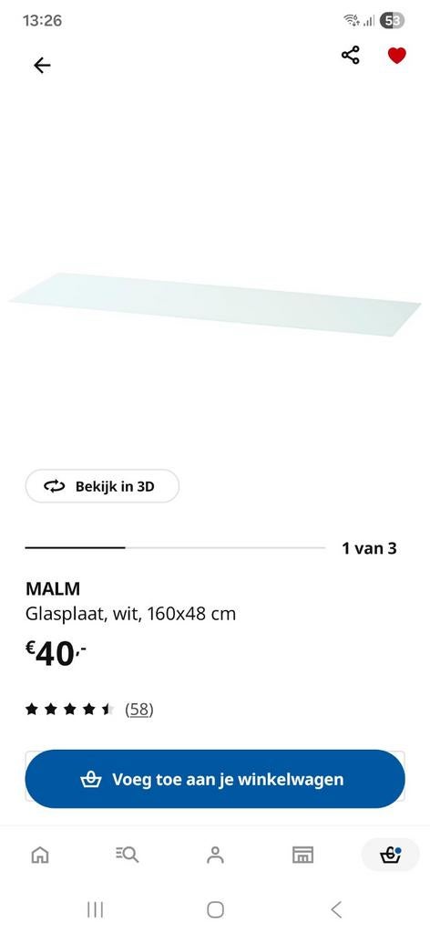 Glasplaat Malm 160x48  nieuw in doos, Ophalen of Verzenden, Nieuw