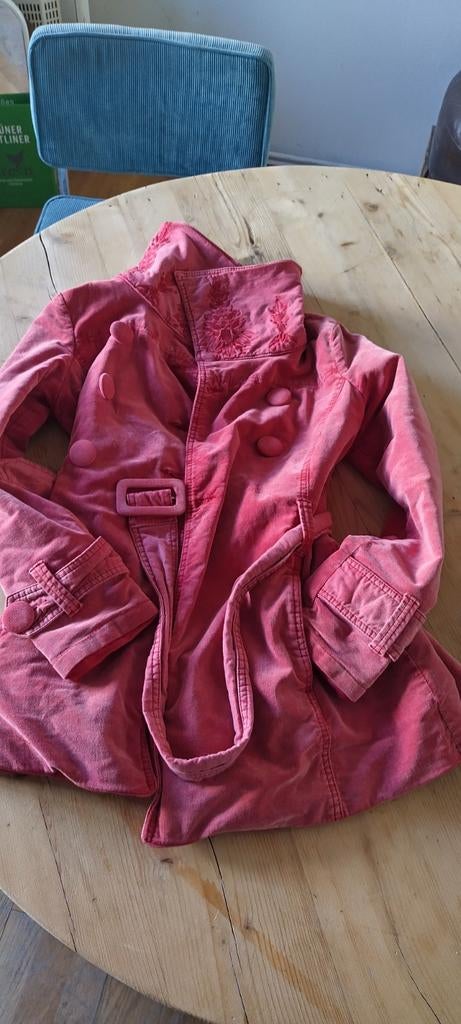 Roze fluwelen jas met borduursel, Maat 38/40 (M), Ophalen of Verzenden, Onbekend, Roze