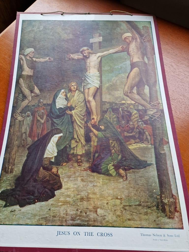 Vintage religieuze print: Jezus aan het kruis, Antiek en Kunst, Ophalen of Verzenden