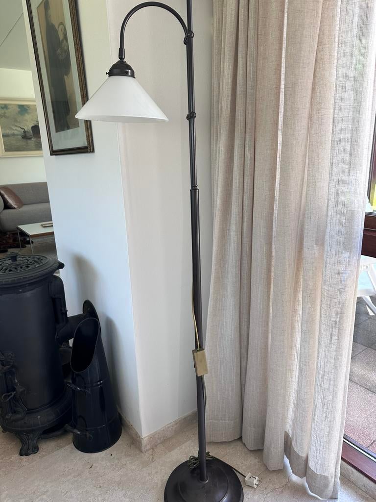 Bronzen, staande lamp met dimmer, Huis en Inrichting, Lampen | Vloerlampen, Ophalen, Zo goed als nieuw, 150 tot 200 cm