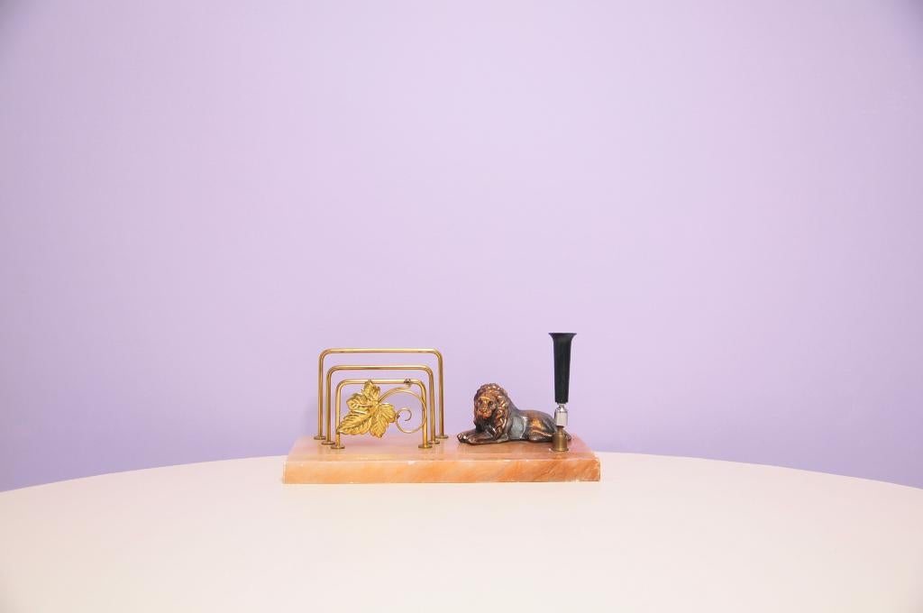 marmeren brievenhouder bronzen leeuw, Antiek en Kunst, Ophalen of Verzenden