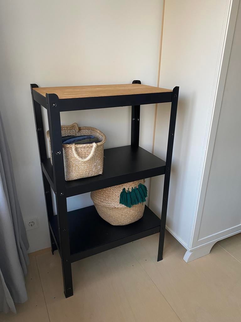 BROR stellingkast zwart met hout, Ophalen, Zo goed als nieuw